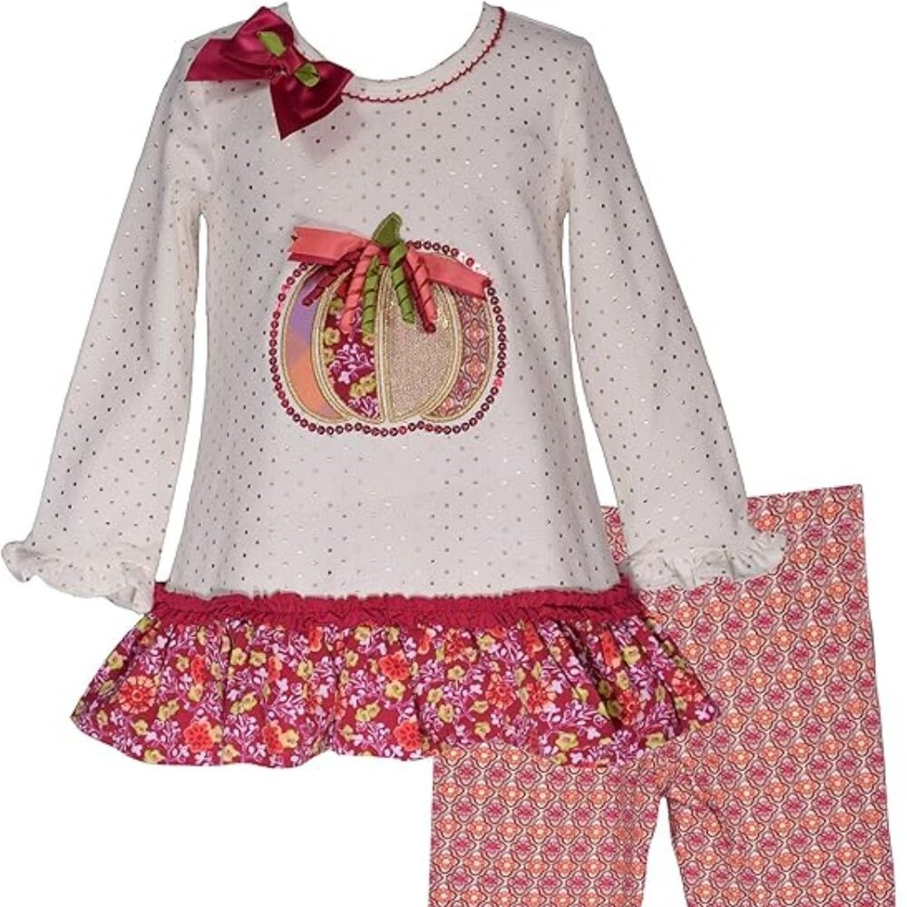 Bonnie Jean White Top and Pink Floral Leggings Matching Set